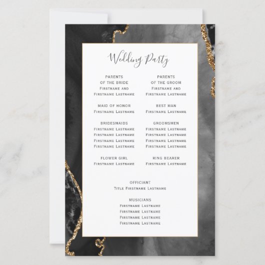 Papier Budget Black Gold Agate Wedding Program (Dos)