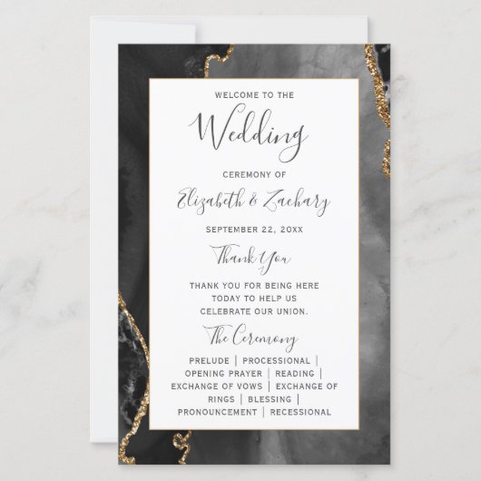 Papier Budget Black Gold Agate Wedding Program (Devant)