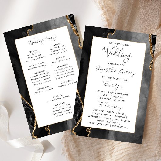Papier Budget Black Gold Agate Wedding Program