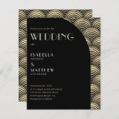 Papier Budget Black Gold Art Déco Faire-part de mariage (Devant / Derrière)