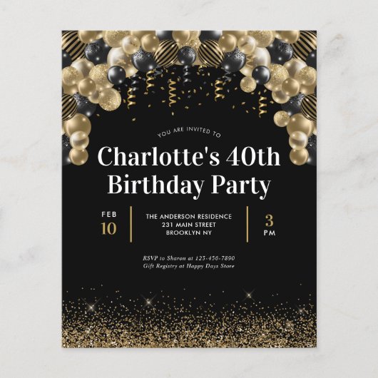 Papier Budget Black Gold Balloon Parties scintillant Tout (Devant)