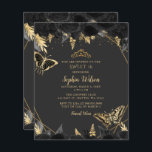 Papier Budget Black Gold Butterfly SWEET 16 Invitation<br><div class="desc">Budget Elégant Black Gold Floral Papillons Quinceañera Quince Invitation</div>