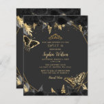 Papier Budget Black Gold Butterfly SWEET 16 Invitation<br><div class="desc">Budget Elégant Black Gold Floral Papillons Quinceañera Quince Invitation</div>