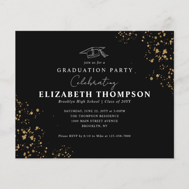 Papier Budget Black Gold Confetti Grad Grad Grad Party (Devant)