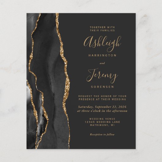 Papier Budget Black Gold Dark QR Code Faire-part de maria (Devant)