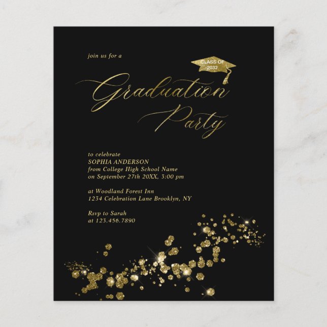 Papier Budget Black Gold Dust Confetti Graduation Party (Devant)