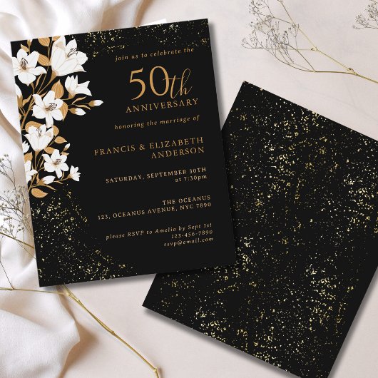 Papier Budget Black Gold Floral 50e anniversaire Mariage