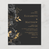 Papier Budget Black Gold Floral Dark Faire-part de mariag (Devant)
