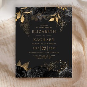 Papier Budget Black Gold Floral Dark Wedding Invitation