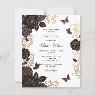 Papier Budget Black Gold Floral Papillon Sweet 16