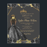 Papier Budget Black Gold Floral Princess SWEET 16<br><div class="desc">Budget Elégant Black Gold Floral Princess SWEET 16 Invitation</div>