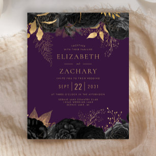 Papier Budget Black Gold Floral Purple Mariage Invitation