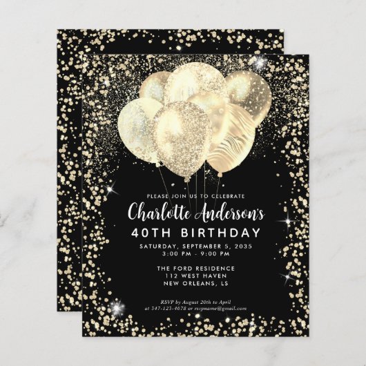 Papier Budget Black Gold Glam Parties scintillant Balloon (Devant / Derrière)