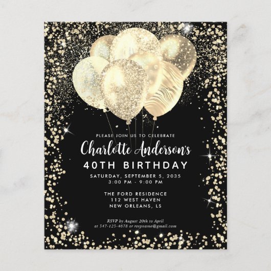 Papier Budget Black Gold Glam Parties scintillant Balloon (Devant)