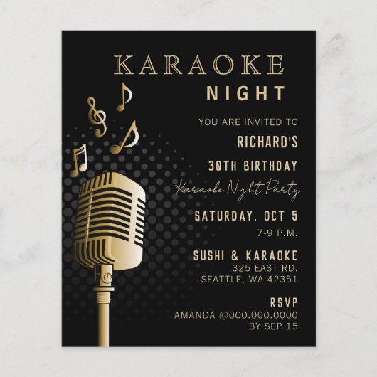 Papier Budget Black Gold Karaoke Night Party Invitation (Devant)