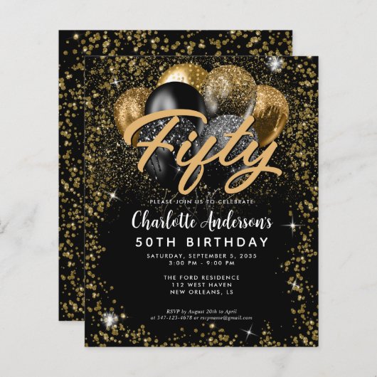 Papier Budget Black Gold Parties scintillant Balloon N'im (Devant / Derrière)