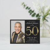 Papier Budget Black Gold Photo 50th Birthday Invitation (Debout devant)