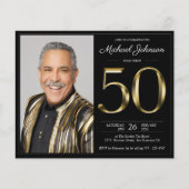 Papier Budget Black Gold Photo 50th Birthday Invitation (Devant)