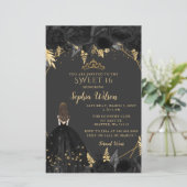 Papier Budget Black Gold Princess SWEET 16 Invitation (Debout devant)
