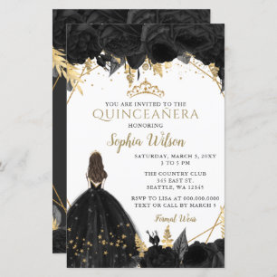 Papier Budget Black Gold Princesse Quinceañera Invitation