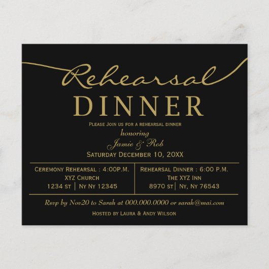 Papier Budget Black Gold Rehearer Dîner Invitation (Devant)
