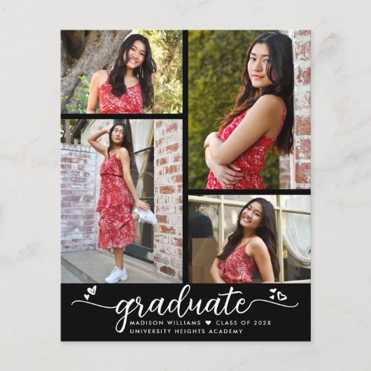 Papier Budget Black Graduation 4 Photo Script Invitation (Devant)