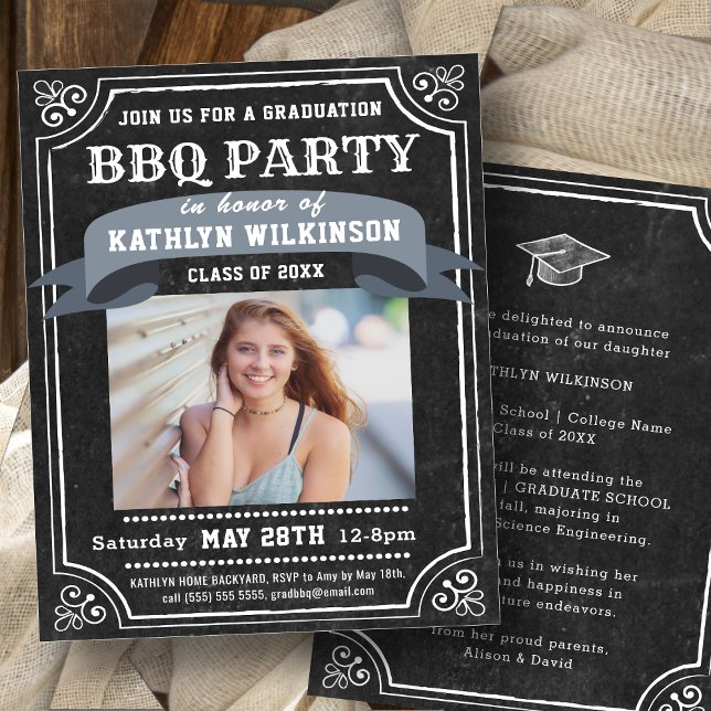 Papier BUDGET Black Graduation BBQ Party Photo Invitation (Créateur téléchargé)