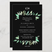 Papier BUDGET Black Greenery Invitations de mariage A9 (Devant / Derrière)