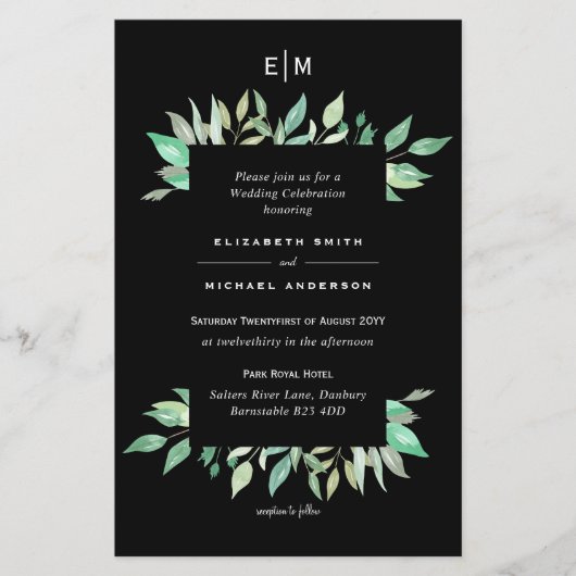Papier BUDGET Black Greenery Invitations de mariage A9 (Devant)