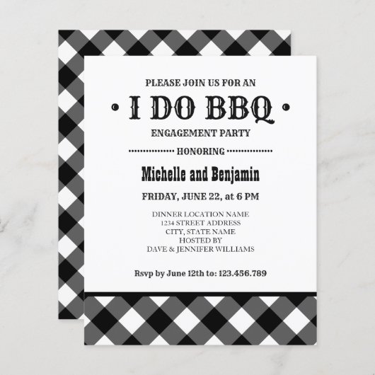 Papier BUDGET Black Plaid I DO BBQ Engagement Party (Devant / Derrière)
