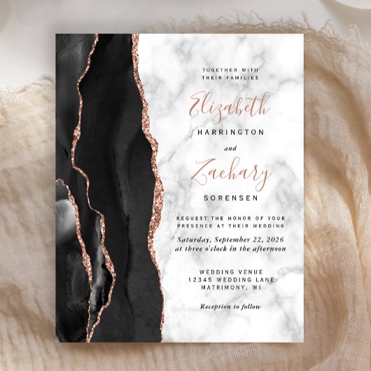 Papier Budget Black Rose Gold Agate Marbre Mariage Invita
