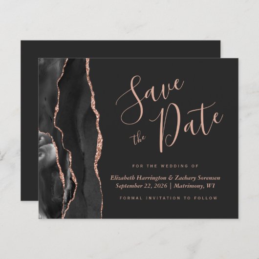 Papier Budget Black Rose Gold Agate Mariage Enregistrer l (Devant / Derrière)