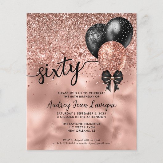 Papier Budget Black Rose Gold Balloon Bow 60e anniversair (Devant)