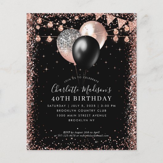 Papier Budget Black Rose Gold Parties scintillant Balloon (Devant)