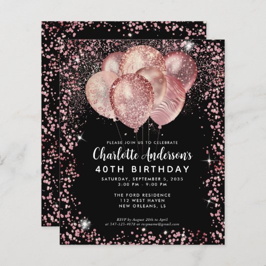 Papier Budget Black Rose Gold Parties scintillant Balloon (Devant / Derrière)