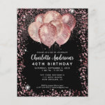 Papier Budget Black Rose Gold Parties scintillant Balloon<br><div class="desc">Glam moderne Faux Blush Rose Rose Or Parties scintillant noire Sparkle Balloon élégant Invitation Anniversaire</div>