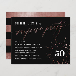 Papier Budget Black & Rose Gold Script Surprise Party