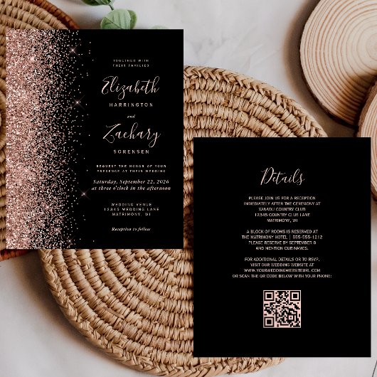Papier Budget Black Rose Or Rose Gold Glitter QR Code Mar
