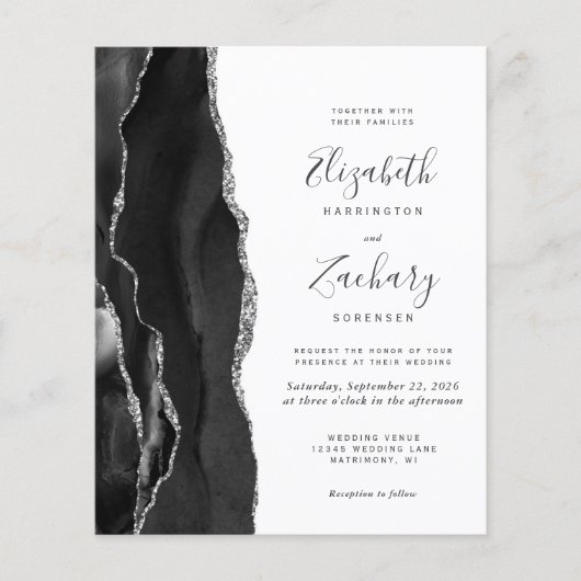 Papier Budget Black Silver Agate QR Code Mariage Invitati (Devant)