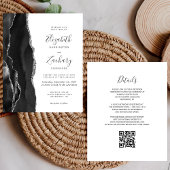 Papier Budget Black Silver Agate QR Code Mariage Invitati