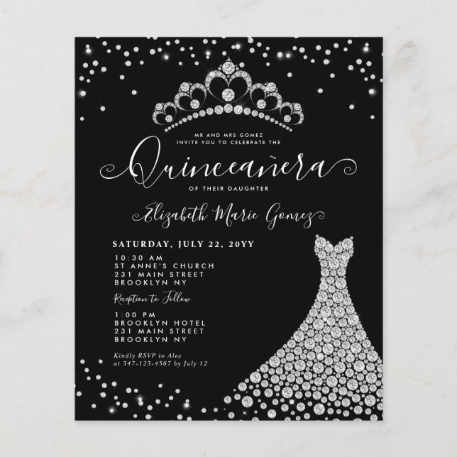 Papier Budget Black Silver Diamond Sparkle Quinceanera (Devant)