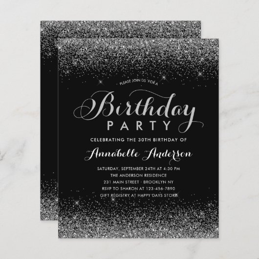 Papier Budget Black Silver Grey Parties scintillant N'imp (Devant / Derrière)