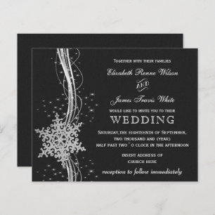 Papier Budget Black Silver Snowflakes invitations de mari