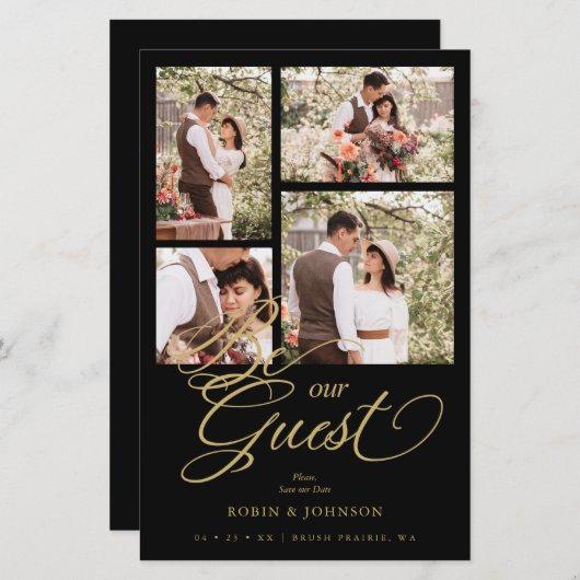 Papier Budget Black Trendy Collage 4 Photos Luxury Script (Devant / Derrière)