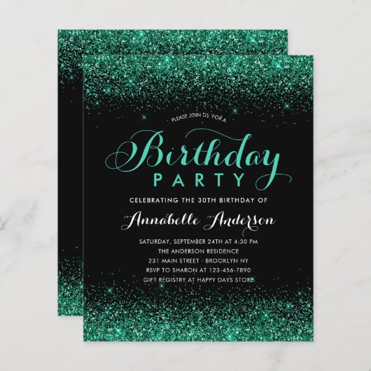 Papier Budget Black Turquoise Green Parties scintillant N (Devant / Derrière)