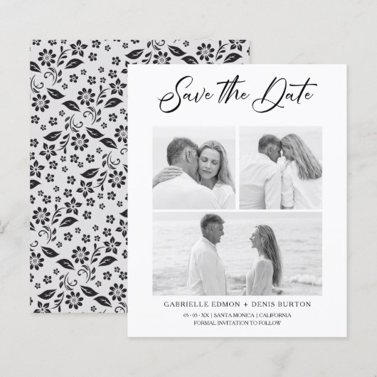 Papier Budget Black White Floral 2 Photos Collage tendanc (Devant / Derrière)