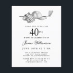 Papier Budget Black White Golf 40e Anniversaire Invitatio<br><div class="desc">Elégante invitation d'anniversaire en noir et blanc pour un golfeur. Le top de l'invitation est décoré d'accessoires de golf - un club de golf, balle de golf, casquette et gants. L'aquarelle crée une esthétique traditionnelle et classique. Parfait pour un bain d'anniversaire au club ou un jardin barbecue. Tout le texte...</div>