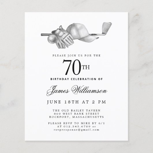 Papier Budget Black White Golf 70e anniversaire Invitatio (Devant)