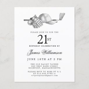 Papier Budget Black White Golf Invitation 21e Anniversair