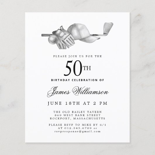 Papier Budget Black White Golf Invitation 50e anniversair (Devant)